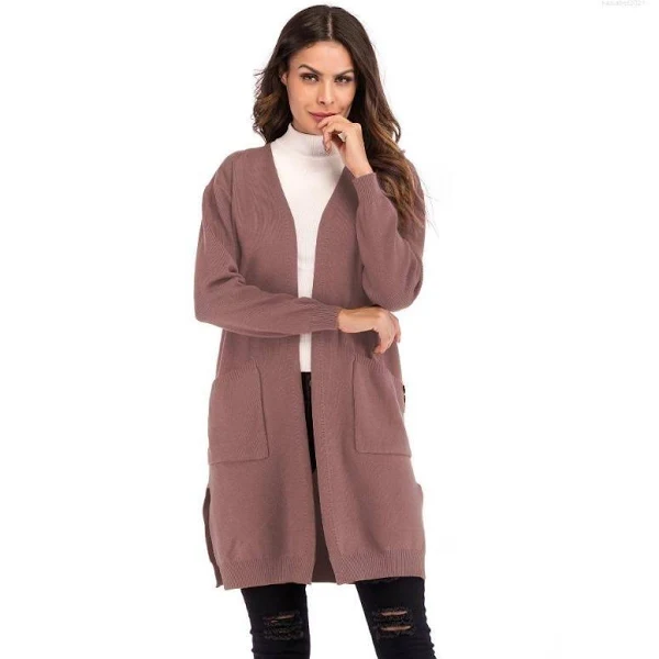 Yyfs 2022 Fashion Women's Cotton Sweater Trench Coat - Solid C